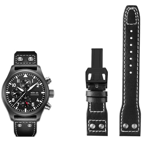 JPXXFM 20 21 22mm echte Ledernieten Uhrenband Passform für IWC Big Pilot Spitfire Braun Blaublau Cowhide Uhrengurt von JPXXFM