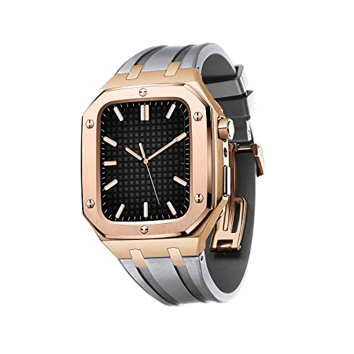 JPXXFM 44/45mm Mod Kit Zubehör, Ersatz-Silikonarmband Kompatibel mit IWatch SE/4/5/6/7 Serie Roségold Gehäuse von JPXXFM
