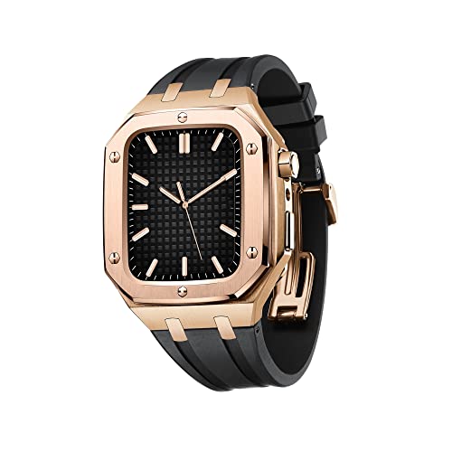 JPXXFM 44/45mm Mod Kit Zubehör, Ersatz-Silikonarmband Kompatibel mit IWatch SE/4/5/6/7 Serie Roségold Gehäuse von JPXXFM