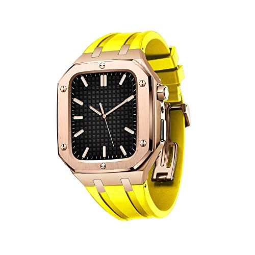 JPXXFM 44/45mm Mod Kit Zubehör, Ersatz-Silikonarmband Kompatibel mit IWatch SE/4/5/6/7 Serie Roségold Gehäuse von JPXXFM