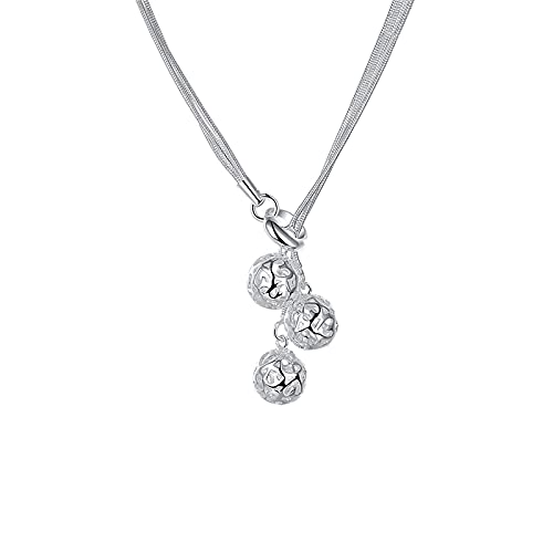 JPXXFM 925 18 -Zoll -Schlangenkette Hohlkette Runde drei Anhänger Halskette für Frauen Hochzeit Engagement von JPXXFM