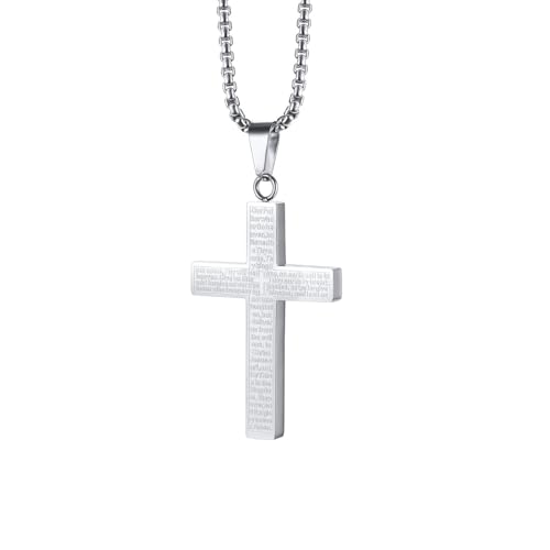 JPXXFM Anhänger Halsketten für Frauen, Steinkette für Männer Edelstahlkreuz mit Bibel 24 Zoll Kette von JPXXFM