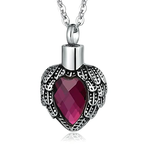 JPXXFM Asche Holding Halskette für Männer, Gedenkurn Halskette für Frauen Edelstahlflügel Herzanhänger mit Zirkonia von JPXXFM