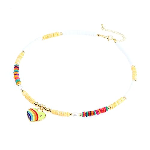 JPXXFM Bohemian kurzer buntes Schlüsselbeutel Kette Liebe Herz Anhänger Halskette Mädchen Geburtstagsfeier Schmuck Schmuck von JPXXFM