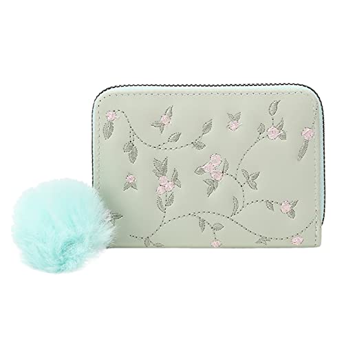 JPXXFM Brieftasche Blumenmuster Stickmuster Reißverschluss Praktische mehrschichtige Frauen westliche Brieftaschen (grün, eine Größe) von JPXXFM