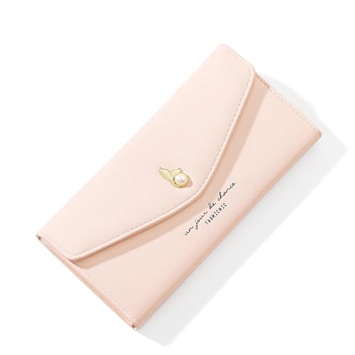 JPXXFM Brieftaschenwomen, große Kapazität Triufold Multi Card Wallet Clutch Phone Checkbook Organizer Coin-Geldbörse (Off-White), Pink, Classic von JPXXFM