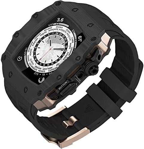 JPXXFM Carbon Faser Uhr Hülle ， für 8 7 6 5 4 SE 44 mm 45 mm Upgrade Ersetzen Sie den Uhrengurt ， Fluor Gummi RM Mod Kit Watch Gurt Rahmen Modifikationssatz Set von JPXXFM