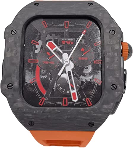 JPXXFM Carbon Faser Uhren -Hülle Fluororubber Uhrenband RM Mod Kit ， für Ultra 49 mm ， Fluororubber Uhren -Wach -Watch -Abdeckung ， für 8 7 45 mm 6 5 4 Se 44mm von JPXXFM