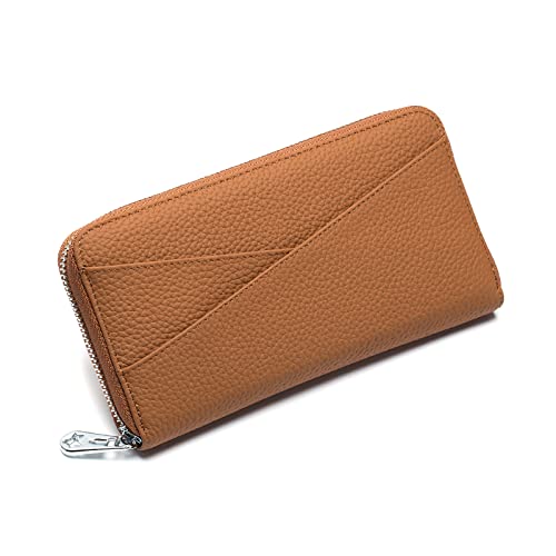JPXXFM Damen echte Leder -Brieftasche von Frauen blockieren Reißverschluss um die Brieftasche mit großer Kapazität lang Geldbörse Kreditkarte Kupplung (gelb), braun von JPXXFM