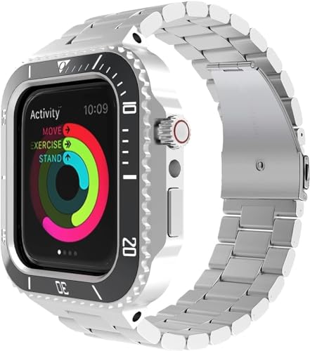 JPXXFM Edelstahl- und Silikon -Stahl -Uhr -Armband -Kit für Serie 8 7 6 5 4 Se 45 mm 44 mm Metallschutzschalenzubehör von JPXXFM