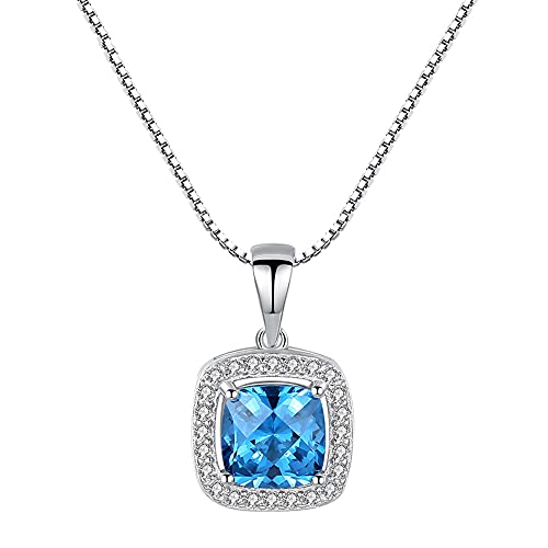 JPXXFM Erstellte quadratische Saphir -Anhänger Halskette für Frauen weibliche Hochzeit Halskette Feiner Schmuck von JPXXFM
