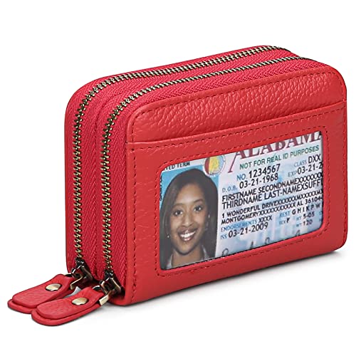 JPXXFM Frauen Brieftasche blockieren Leder Kleiner Bifoldr -Taschen -Brieftaschen -Kompaktkartenpreis mit ID -Fenster, A03 rot von JPXXFM