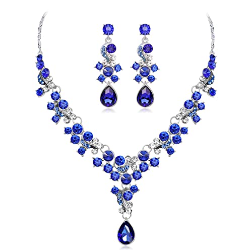 JPXXFM Frauen Hochzeit Bridal Strasskristall Kristall Tränen der Blume Halskette Ohrringe Set Art Deco Engagement Brautjungfern Ball Party von JPXXFM