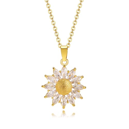 JPXXFM Frauen aus Edelstahl Halskette, Halskette für Frauen Mode Sonnenblume Anhänger mit Kubikzirkonia 16 2 Zoll Kette von JPXXFM