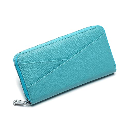 JPXXFM Frauen echtes Leder Brieftasche blockieren Reißverschluss um die Brieftasche mit großer Kapazität lang Geldbörse Kreditkarte Kupplung (gelb), blau, blau von JPXXFM