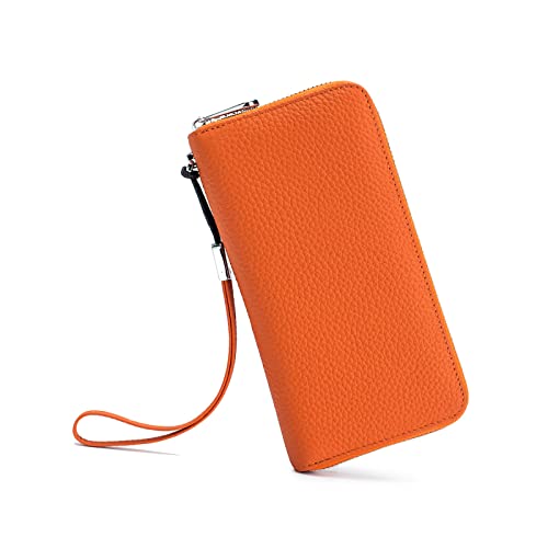 JPXXFM Frauen mit echtem Leder Brieftasche blockieren Kreditkartenhalterungspunkte Clutch Travel Tasche Armband (Orange), Orange von JPXXFM