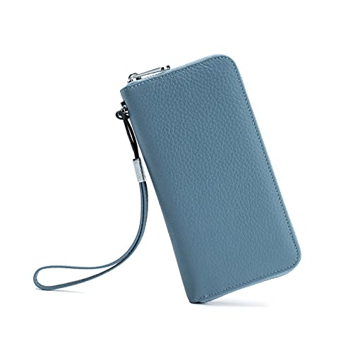 JPXXFM Frauen mit echtem Leder Brieftasche blockieren Kreditkartenhalterungspunkte Clutch Travel Tasche Armband (orange), blau, blau von JPXXFM