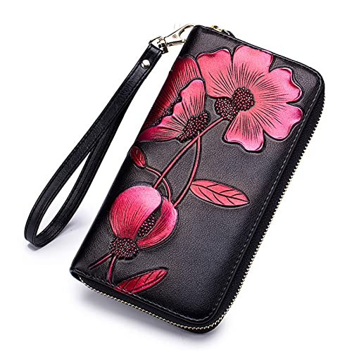 JPXXFM Frauen mit echtem Leder Brieftasche blockieren Kreditkartenhalterungspunkte Damen Clutch Travel Tasche Armband (Z-Green), Z-Red von JPXXFM