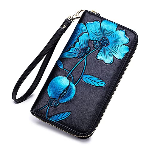 JPXXFM Frauen mit echtem Leder Brieftasche blockieren Kreditkartenhalterungspunkte Ladies Clutch Travel Tasche Armband (Z-Green), Z-Blue, Z-Blue von JPXXFM