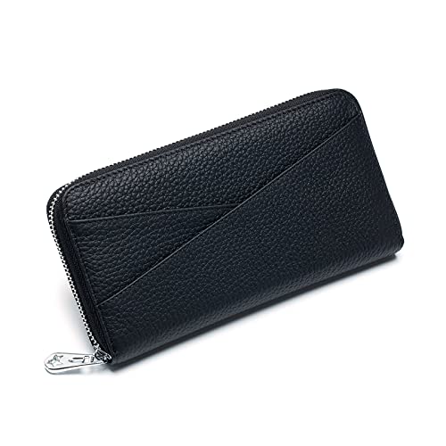 JPXXFM Frauen mit echtem Leder Brieftasche blockieren Reißverschluss um die Brieftasche mit großer Kapazität lang Geldbörse Kreditkarte Kupplung (gelb), schwarz, schwarz von JPXXFM