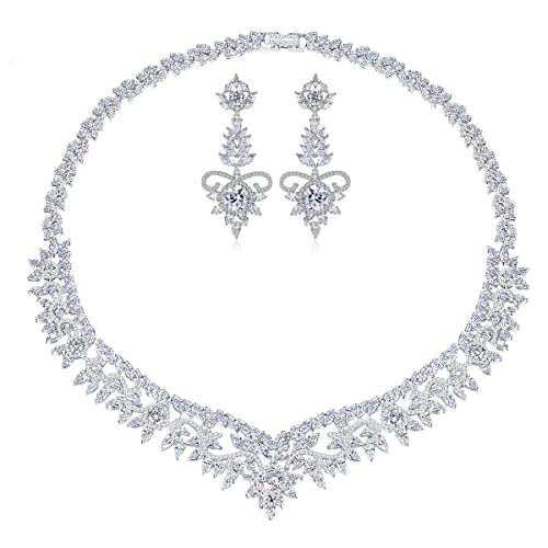 JPXXFM Frauenschmuckset, natürliche Kristall Halskette & Ohrringe, luxuriöser Braut-/Hochzeits -Mode -Accessoire von JPXXFM
