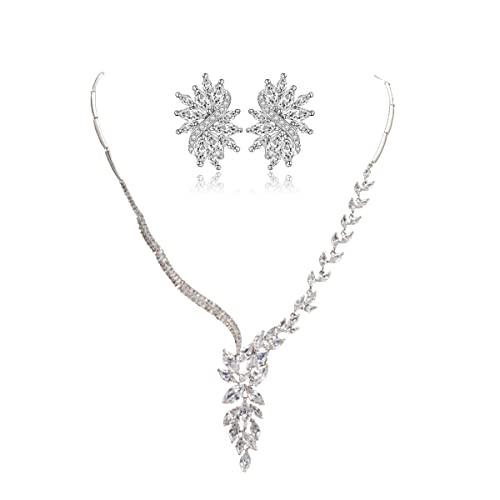 JPXXFM Frauenschmuckset, natürliche Kristall Halskette & Ohrringe, luxuriöser Braut-/Hochzeits -Mode -Accessoire von JPXXFM