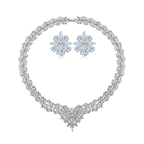 JPXXFM Frauenschmuckset, natürliche Kristall Halskette & Ohrringe, luxuriöser Braut-/Hochzeits -Mode -Accessoire von JPXXFM