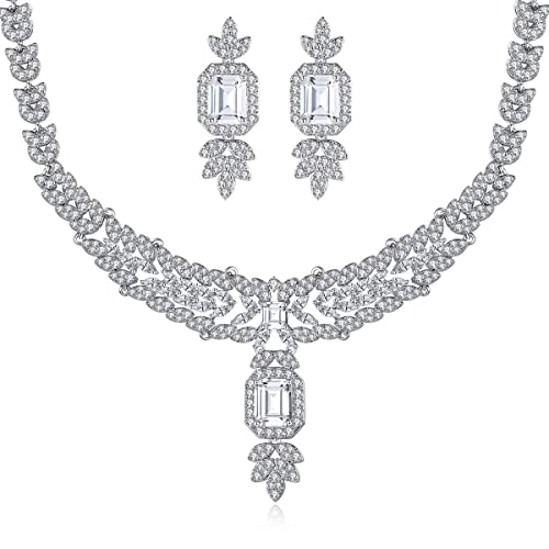 JPXXFM Frauenschmuckset, natürliche Kristall Halskette & Ohrringe, luxuriöser Braut-/Hochzeits -Mode -Accessoire von JPXXFM