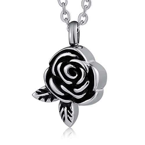 JPXXFM Gedenksenkette für Männer, Asche Halskette für Frauen Edelstahl Vintage Rose Anhänger von JPXXFM