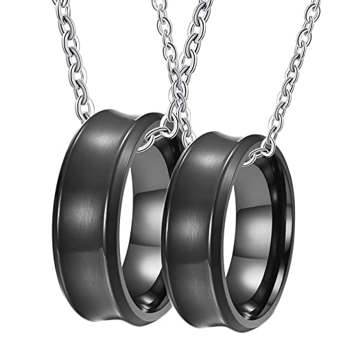 JPXXFM Halskette für Männer anpassen, Paare Halskette Set Edelstahl Schwarz gebürstete Ring 8mm von JPXXFM