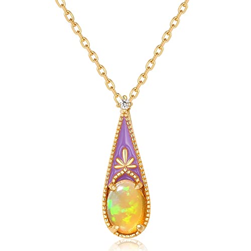 JPXXFM Halsketten Opal Anhänger Halskette Emaille Tränenformen natürliche Edelstein -Exquisite -Schmuck Frauen -Anhänger von JPXXFM