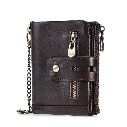 JPXXFM Herren Brieftasche mit Kettenausstattung mit echter Ledertasche Bifold Doubler Coin Münztasche mit Anti-Diebstahl-Kette (schwarz), Kaffee, Kaffee von JPXXFM