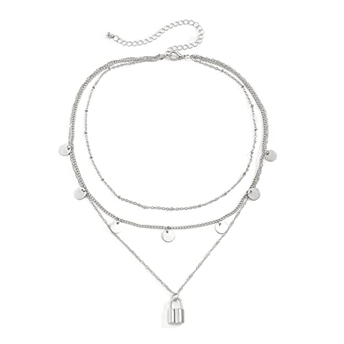 JPXXFM Layer Necklace for Women, Layered Necklaces for Women Adjustable Cable Chain Necklace with Disc and Lock Pendant JPXXFM Layer Necklace for Women, Layered Necklaces for Women Adjustable Cable Chain Necklace with Disc and Lock Pendant von JPXXFM