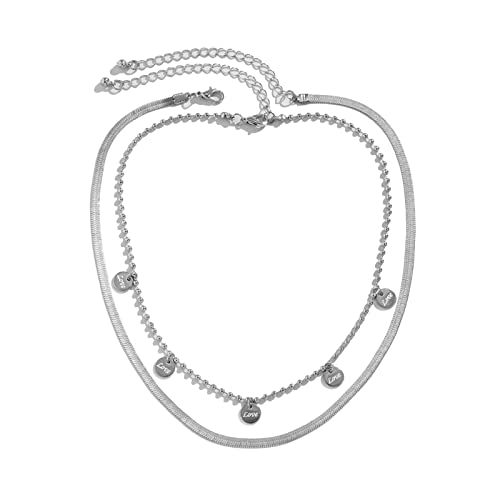 JPXXFM Layer Necklaces, Layered Necklaces for Women Adjustable Bead Chain with Love Disc Charms von JPXXFM