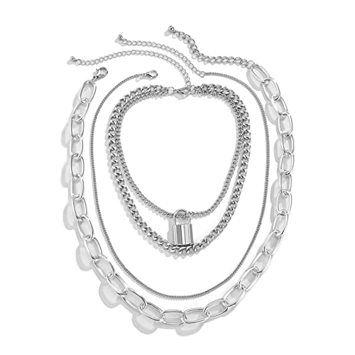 JPXXFM Layered Necklaces for Women, Statement Necklace Chunky Adjustable Cuban Chain Necklace with Lock Pendant von JPXXFM