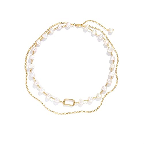 JPXXFM Mode-Persönlichkeit Süßwasserperlen Frauen Doppelschicht Temperament Anhänger Halskette Trendy Schlüsselbeinkettenketten für Frauen von JPXXFM