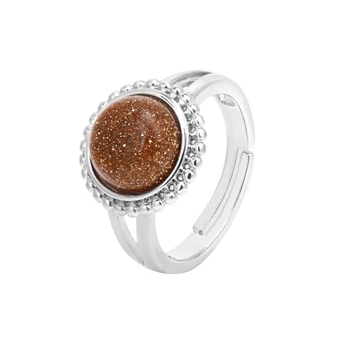 JPXXFM Naturstein runder Perlenspitze Persönlichkeit Ring White Pine Green Aventurine Öffnen verstellbarer kreativer Männer und All -Match -Sommerschmuck - 1 Stück von JPXXFM
