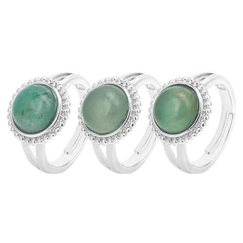 JPXXFM Naturstein runder Perlenspitze Persönlichkeit Ring White Pine Green Aventurine Öffnen verstellbarer kreativer Männer und All -Match -Sommerschmuck - 1 Stück von JPXXFM