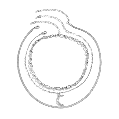 JPXXFM Necklace Chain, Strand Necklaces for Women Adjustable Snake and Rolo Chain Necklace with Moon Pendant von JPXXFM