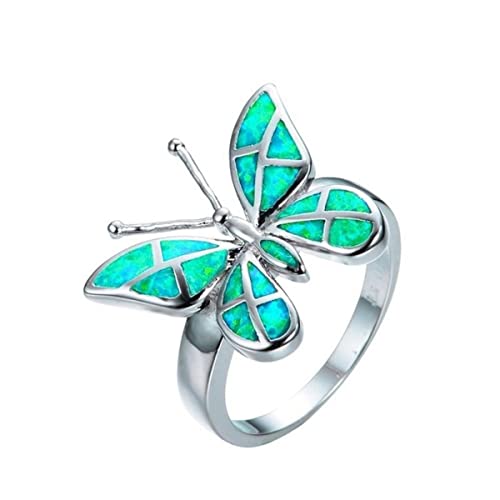 JPXXFM Niedlicher Schmetterling Tierdesign Ring Imitation Blau Feuer Opal Ring für Frauen Accessoires Schmuck Bohemian Statement Mädchen Geschenk von JPXXFM