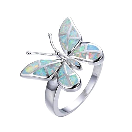JPXXFM Niedlicher Schmetterling Tierdesign Ring Imitation Blau Feuer Opal Ring für Frauen Accessoires Schmuck Bohemian Statement Mädchen Geschenk von JPXXFM