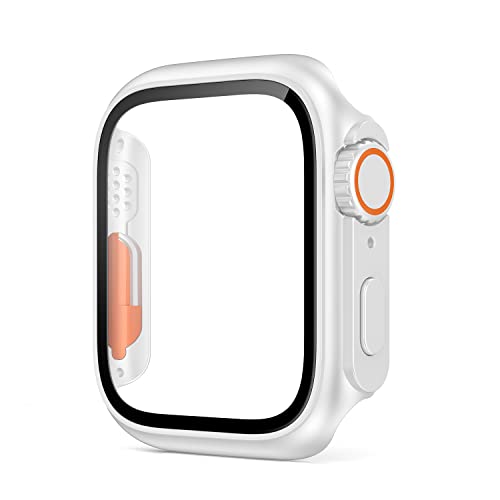 JPXXFM PC Firma Cover für Fall 45 mm 41 mm 44 mm 42 mm 42 mm 38 mm Glas Erscheinungsbild Upgrade Ultra iWatch Serie 8 7 Se2 6 5 4 3 (Farbe: Weiß, Größe: 41 mm) von JPXXFM