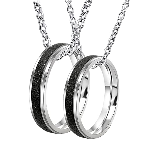 JPXXFM Personalisierte Halsketten für Männer, Paar Halsketten Freund und Freundin Edelstahl Silber schwarzer mattes Ring 4mm von JPXXFM