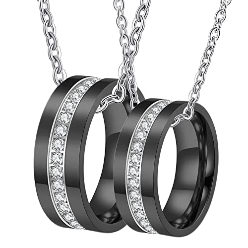 JPXXFM Personalisierte Halsketten für Männer, passende Paar Halsketten Freund und Freundin Edelstahl 8mm schwarzer Ring mit Zirkonia von JPXXFM