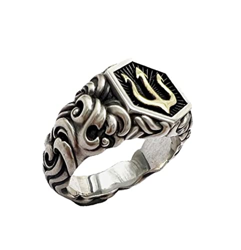 JPXXFM Punk Retro Poseidon Dreizack Ring Silber Farbe Offener Ring Persönlichkeit Herrener Trendring von JPXXFM