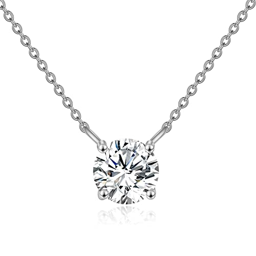 JPXXFM Real Halskette klassische 4-PRONG-Set Round Cut Solitaire Simuliertes Diamond-Halskette für Frauen Mädchen Schmuckgeschenk, erhältlich in 0,5ct-2CT, 16+2 Zoll von JPXXFM