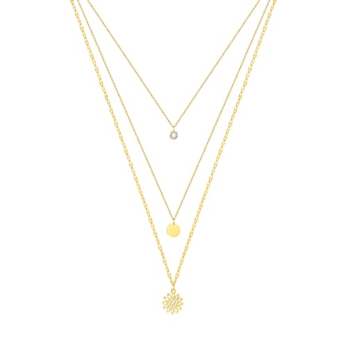 JPXXFM Schicht Halskette, geschichtete Halsketten für Frauen Edelstahlkettenkettenkette mit rundem Etikett und Zirkon verstellbar von JPXXFM