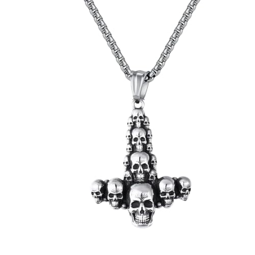 JPXXFM Schmuck Neue 2025 Ankunft Retro Gothic Skull Head Cross Anhänger Halskette Herren Punk Trend Halloween Party mit für Sie trendy kreatives Geschenkgeschenk von JPXXFM