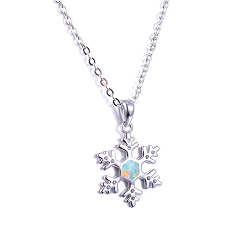 JPXXFM Schneeflockenanhänger weißer blauer Opal -Halsketten für Frauen Hochzeit Schmuck 925 Halskette von JPXXFM
