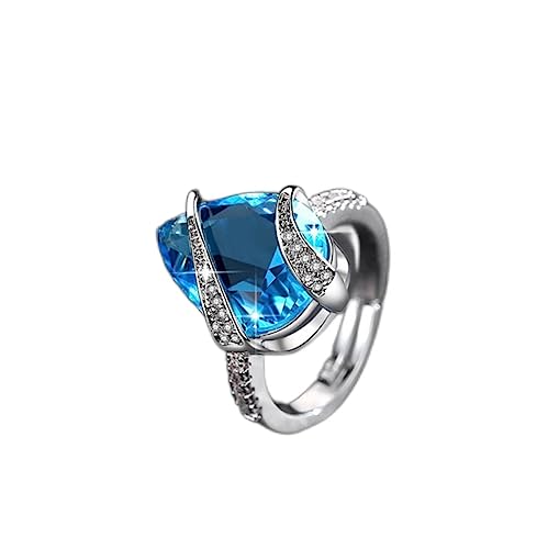JPXXFM Sea Blue Wassertropfen Zirkon Ring Frau Retro Schmucktopaz Offener Ring von JPXXFM